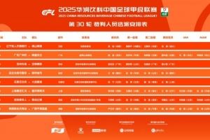 中甲第30轮裁判安排：广东广州豹vs南通支云等4场安排有VAR